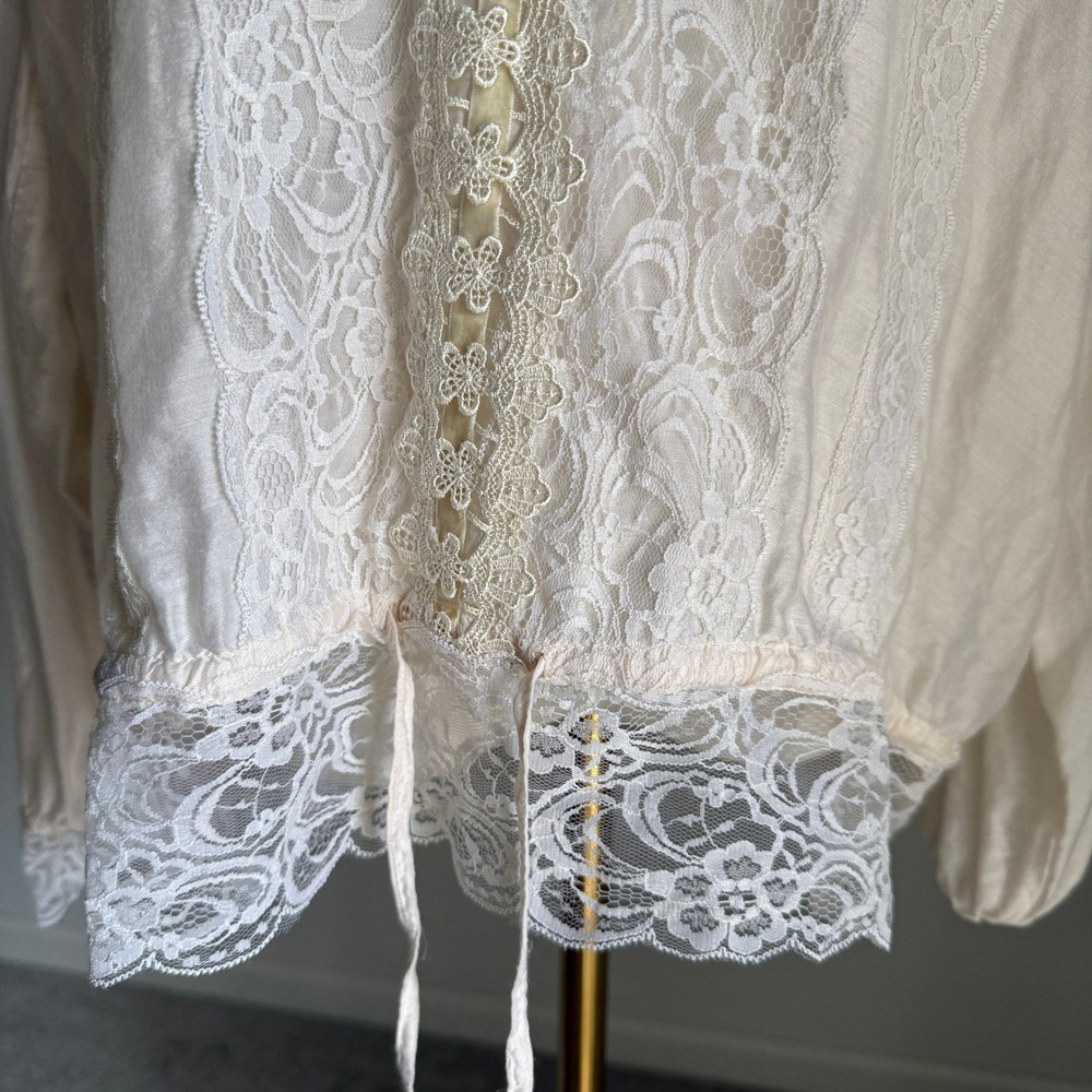 Anthropologie Beyond Vintage Cream Cotton Silk Lace Blouse Women's Large - Picture 5 of 10